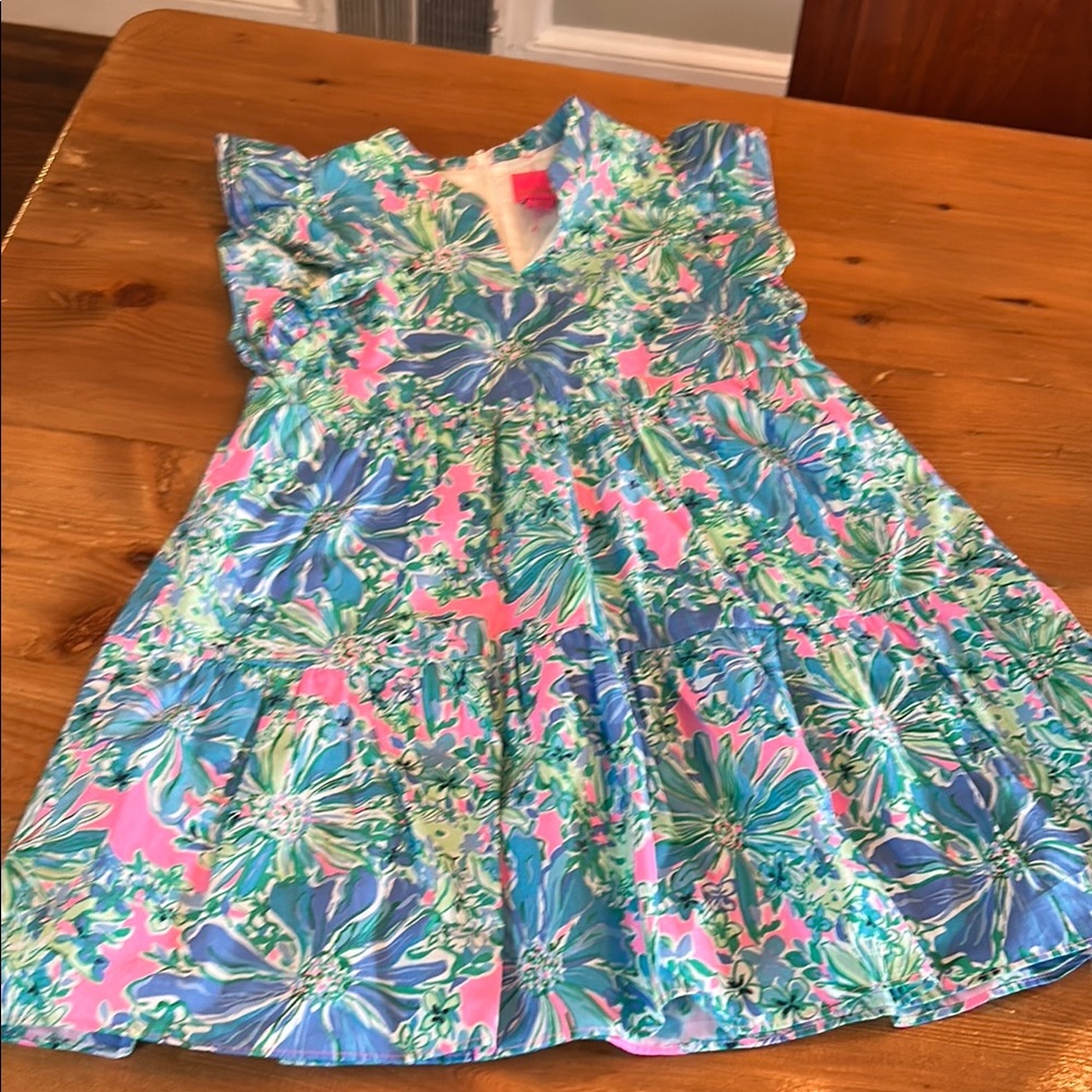 Floral Kids Dress in Blue and Pink